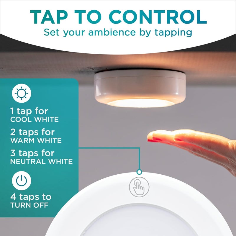 Brilliant Evolution Ultra Thin Wireless LED Touch Lights - Battery Operated Under Cabinet Lighting - Round Puck Lights for Closet, Countertop - Stick On Push Light for Home Decor - Pack of 2 - Image 4